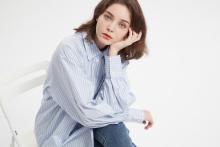 Poplin blouse white blue stripe shirt