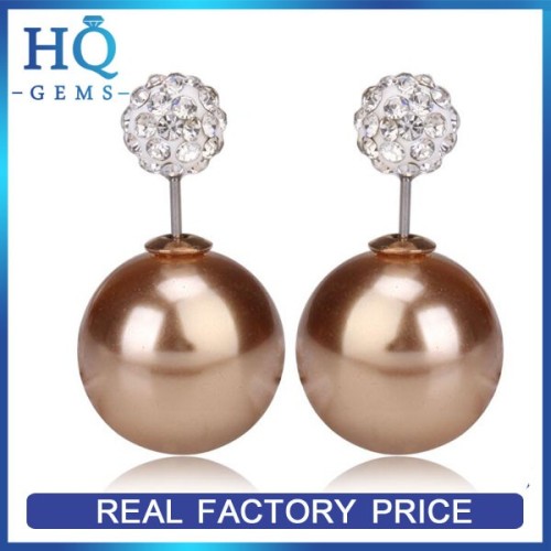 Gold Plated Double Sided Faux Pearl Earrings Studs Big Ball Beads Plug