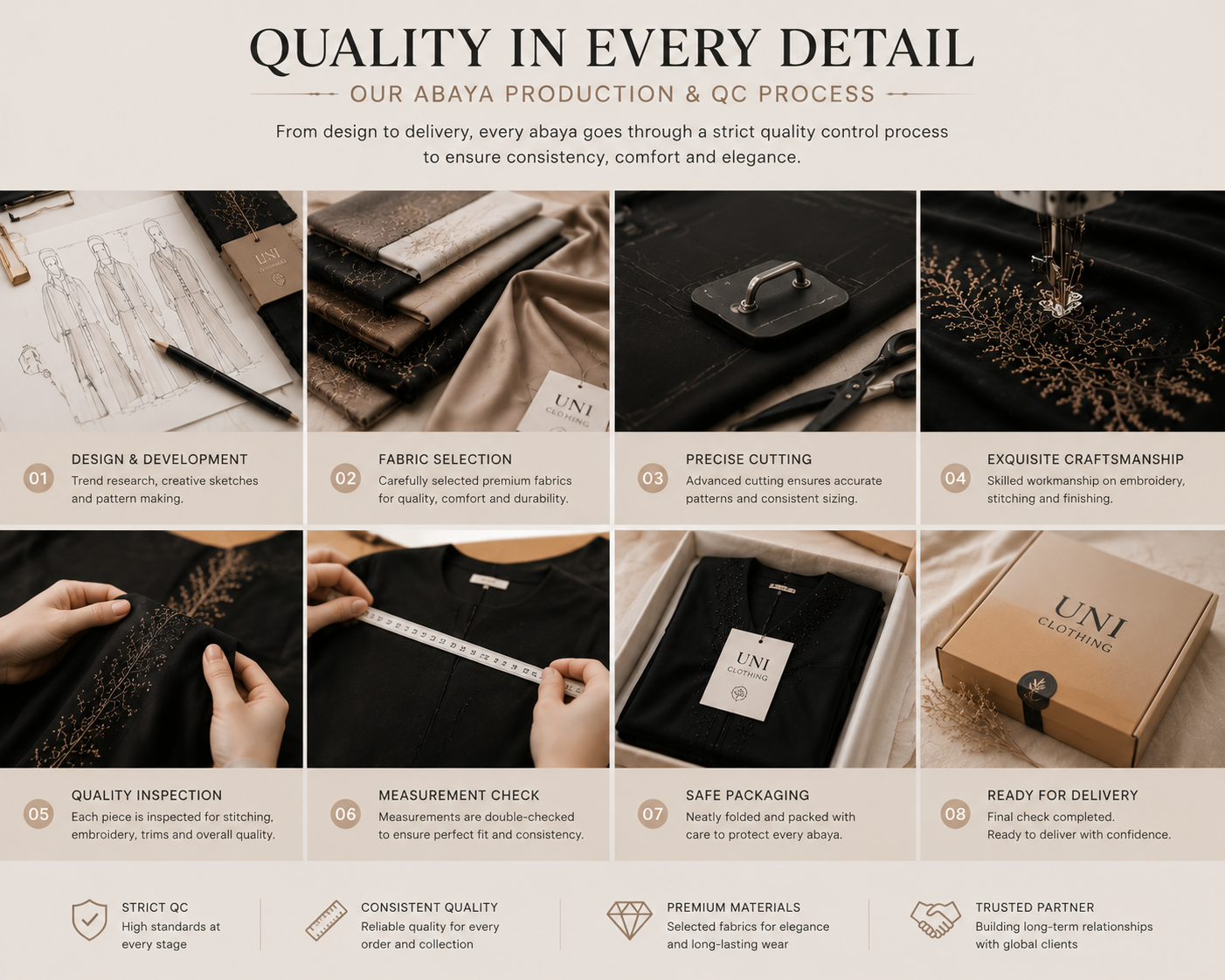 پشت صحنه چگونه عبایی با کیفیت بالا برای خریداران جهانی ایجاد می کنیم (3) Behind the Scenes How We Create High-Quality Abayas for Global Buyers (3)