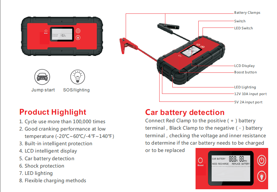 CARKU Manufacturer Super Capacitor Jump Starter Jump Start for Vehicles Car Battery 250*120*50mm 5V2A,12V 10A 352*215*106MM 700A