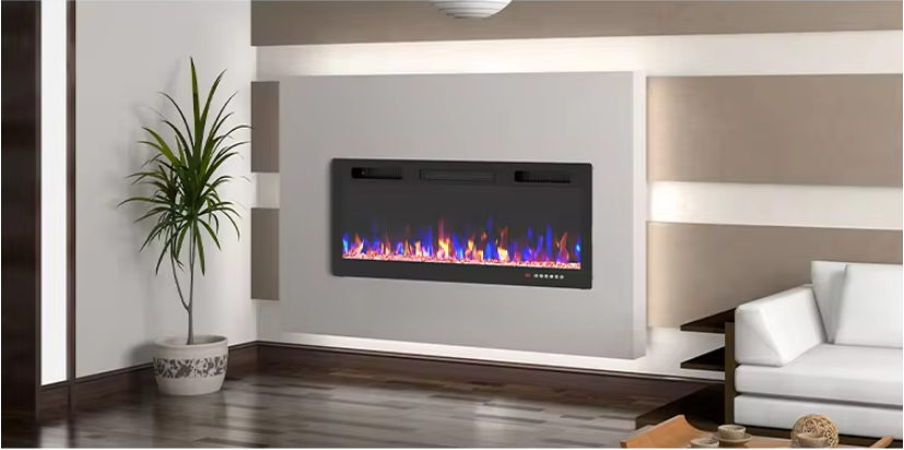 Electric Fireplace in-Wall Recessed and Wall Mounted 1500W Fireplace Heater and Linear Fireplace with Timer Multi color Flames