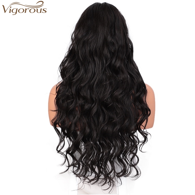 Vigorous High Temperature Long Body Wavy Wig Middle Part Synthetic Natural Black Wigs For Black Women Wholesale Price