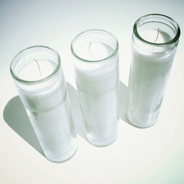 paraffin wax tall glass jar holy candle