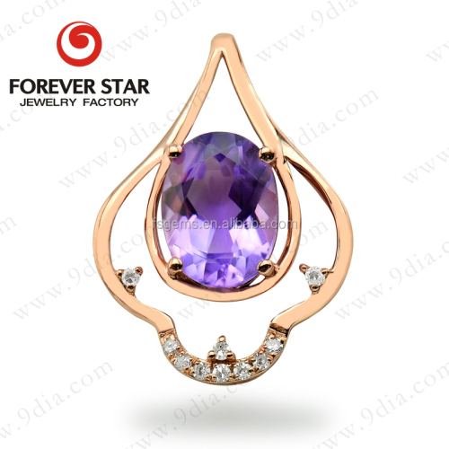 Jewelry Natural Amethyst Stone with Diamond Necklace Jewelry