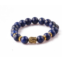 Fashion Jewelry Gold Buddha Head Lapis Lazuli Stone Bracelet Elastic Yoga Bead Bracelet