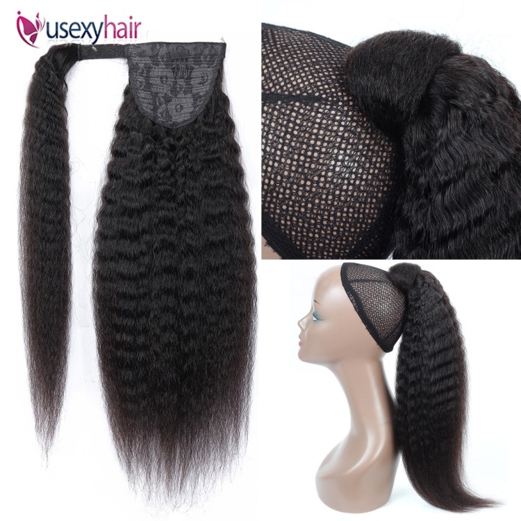 Wholesale Wrap Around Ponytail Straight Curly Body wave Human Hair Drawstring Ponytail Extension