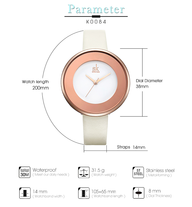 SHENGKE K0084 New Skyblue Leather Strap Women Watches 38 MM Big Top Brand Simple Dial Quartz Luxury Ladies Watch for Girls China