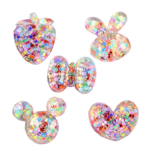 Paillettes Fraise Bowknot Perles De Résine Coeur Brillant Tête De Lapin Cabochon Kawaii Pendentifs BRICOLAGE Cas de Téléphone Ornement