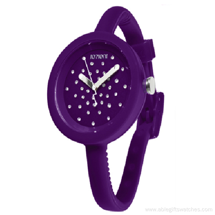 Kids Silicone Thin Strap Diamond Quartz Watch