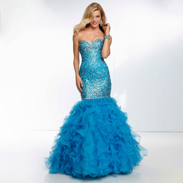 Mermaid Sequin Beaded Bodice Sweetheart Strapless Ruffled Skirt Prom Guangzhou Dress