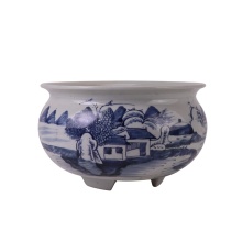 Ceramic Three Legged Incense Burner with Dragon and Phoenix, Bogu and Landscape Patterns