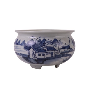 Ceramic Three Legged Incense Burner with Dragon and Phoenix, Bogu and Landscape Patterns
