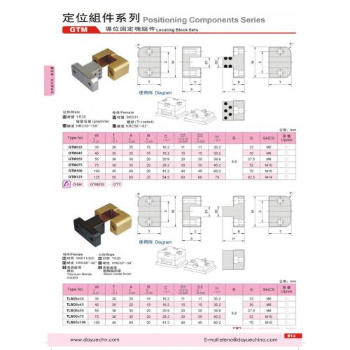 Assemblage de bloc de fixation de guide pour pièces de moule de soufflage