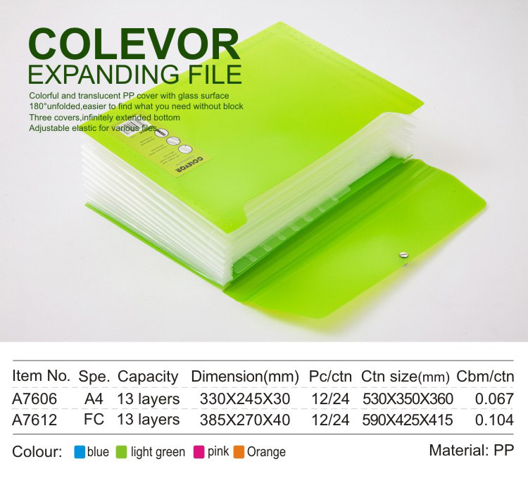 Factory price pp a4 13 layers elastic enclosure expanding file