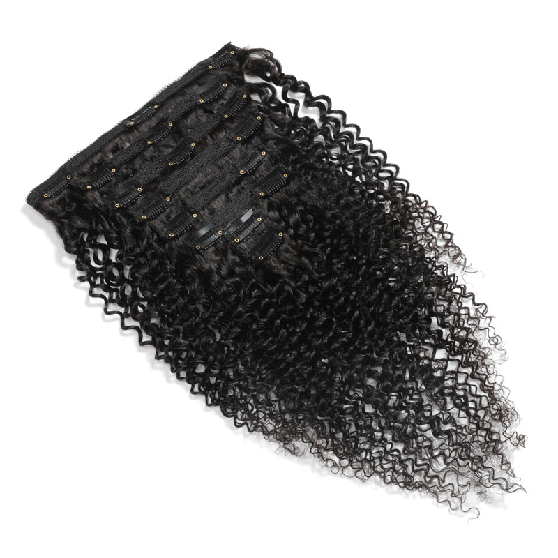 Factory Directly Wholesale Afro Kinky Curly Clip In Human Hair Brazilian Afro Clip ins 7pcs 8pcs Per Set