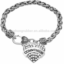 Genuine Austrian Clear Crystal "COMMUNION" Charm Chain Link Bracelet