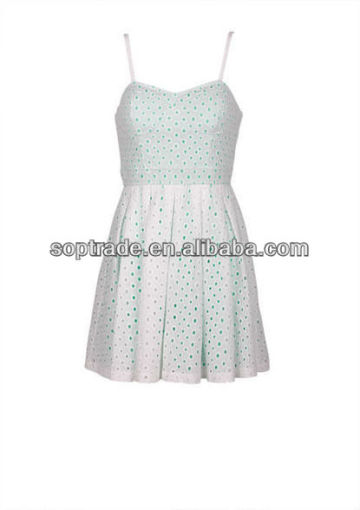 White Mint Eyelet Casual Dress Designs