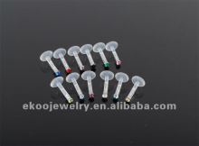 Internal bioplastic labret with flat jewel ball Labret Piercing Studs