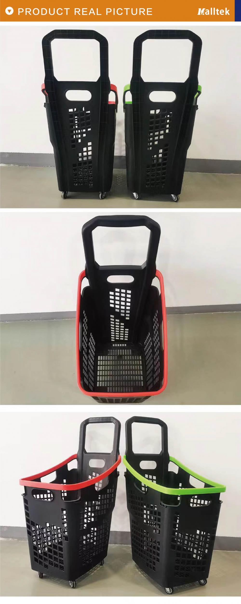 New Design Plastic Rolling Supermarket Shopping Basket