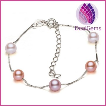 Mix color 925 sterling silver freshwater pearl bracelet