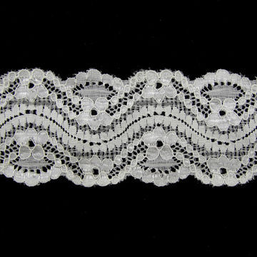 White Stretchy Lace, Made of Nylon and Spandex, 5.5cm Wide, Available in Various Design