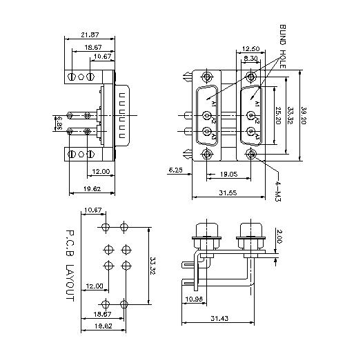 PDRD3W3-MXXXXXX01 POWER D-SUB 3W3 DOUBLE Right Angle TYPE 