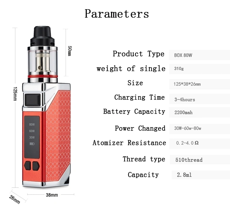 2200mAh Rechargeable Battery Cigarette Vape Mod Vaporizer Vape Pen Starter Kit 80W Box Mod