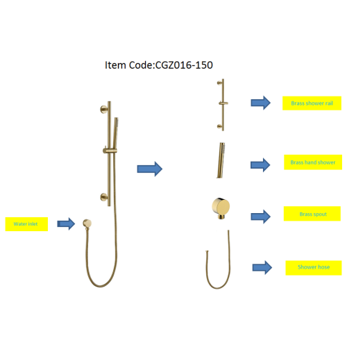 Duschstange und Duschset aus gebürstetem Gold