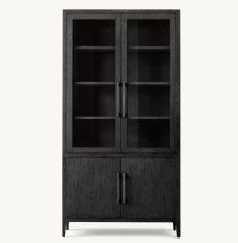 Modern French Oak Wood Double Glass Door Sideboard for Home Kitchen Dining