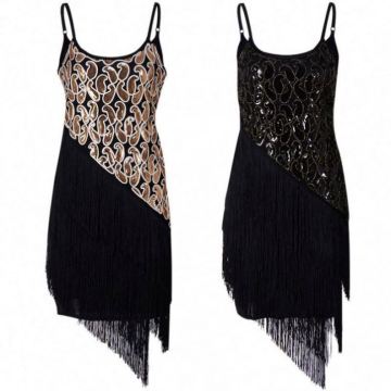 2019 New Sequin Hand-Knitted Tassel Irregular Strap Dress