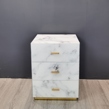 Hongsing Marble Texture Glass Bedside Table Small Bedside