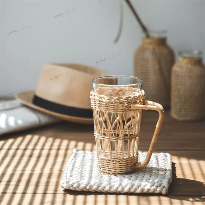 Hot Selling Household Rattan Cup Cover Heat Resistant Milk Glass