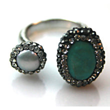 Moda de acero inoxidable Plata-Platting anillo de piedra de turquesa suena la joyería