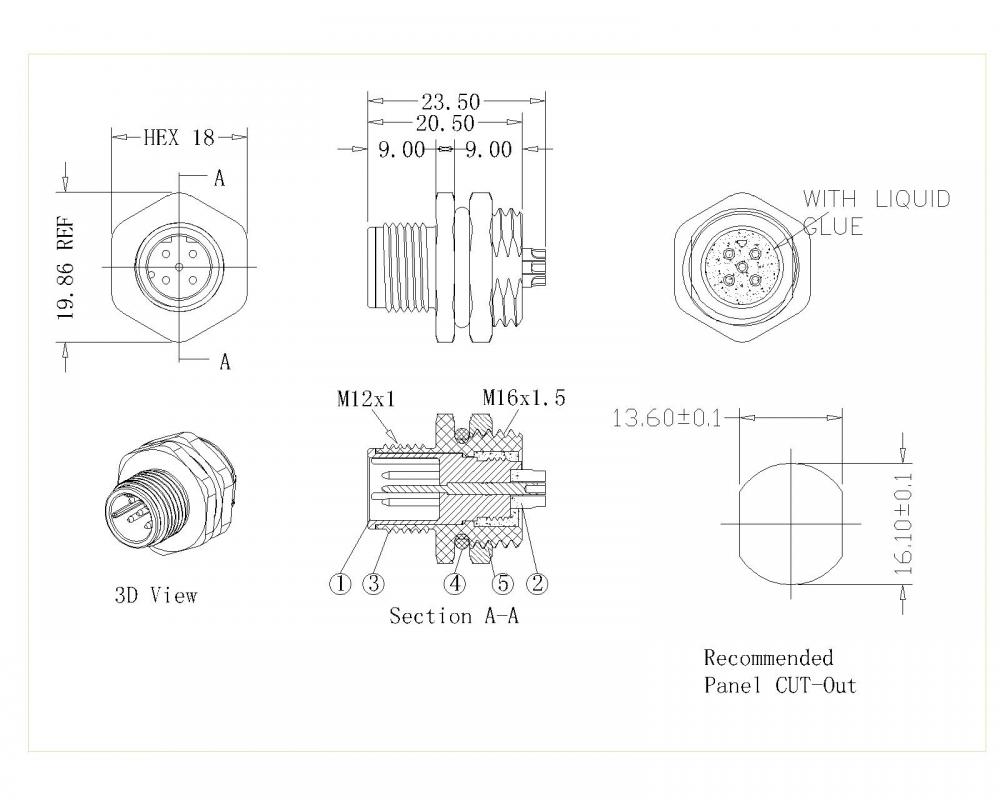 Mannelijke slot terug M16 D-code soldeertype