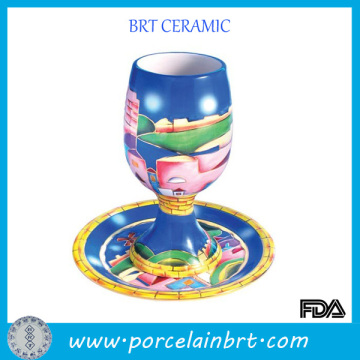 Fancy Ceramic Goblet Wine Cup With Saucer