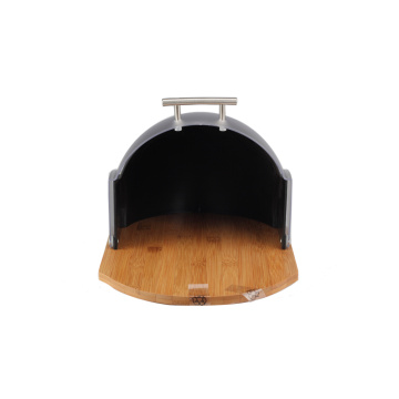 Durable Plastic Black Bread Bin with Bamboo Base