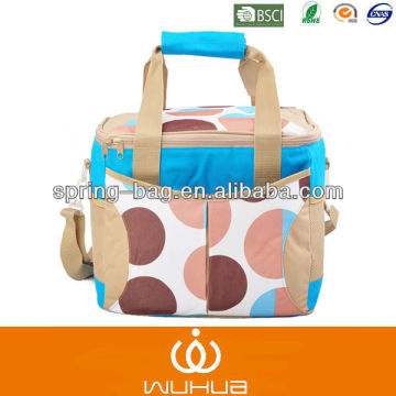 Big poka dot nylon thermos cooler bags multifunction outdoor lunch bag