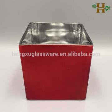 Hand blown 12cm mercury red cube glass vases