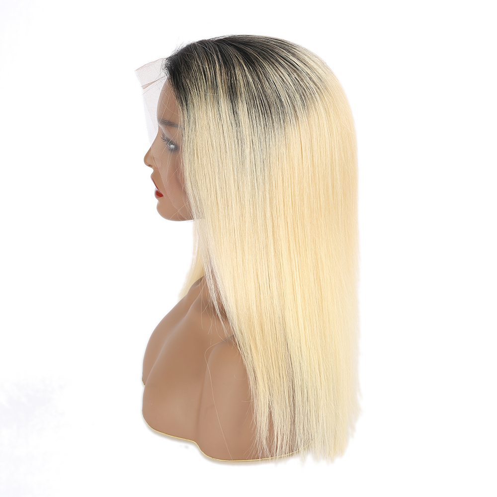 180% Ombre Blonde Lace Front Human Hair Wig Straight Remy 1B/613 Colored Human Hair Bob Wigs Deep Part Swiss Lace Wig