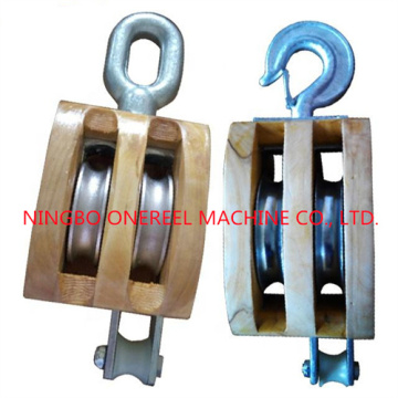 Triple Wheel Wooden Pulley Block