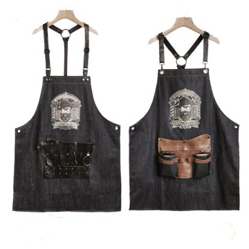 Black Denim Apron for Dyeing, Ironing & Hair Styling - Barber's Work Clothes