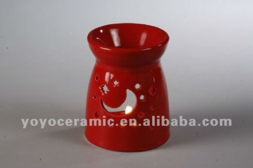 red glazed moon star style ceramic incense burner