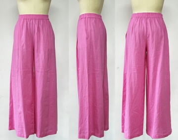 LINEN WIDE LEG WOMEN PINK PANTS