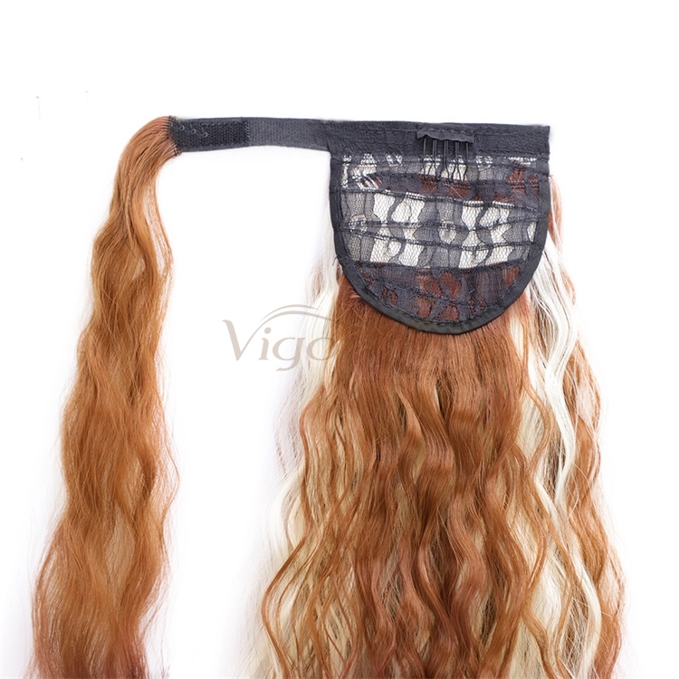 Vigorous 22" Heat Resistant Wavy Curly Synthetic Wrap Around Ponytail Hairpiece Long Magic Paste Ponytail Extension for Party