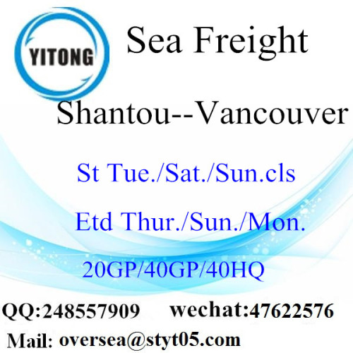 Transporte marítimo de frete marítimo de Shantou para Vancouver