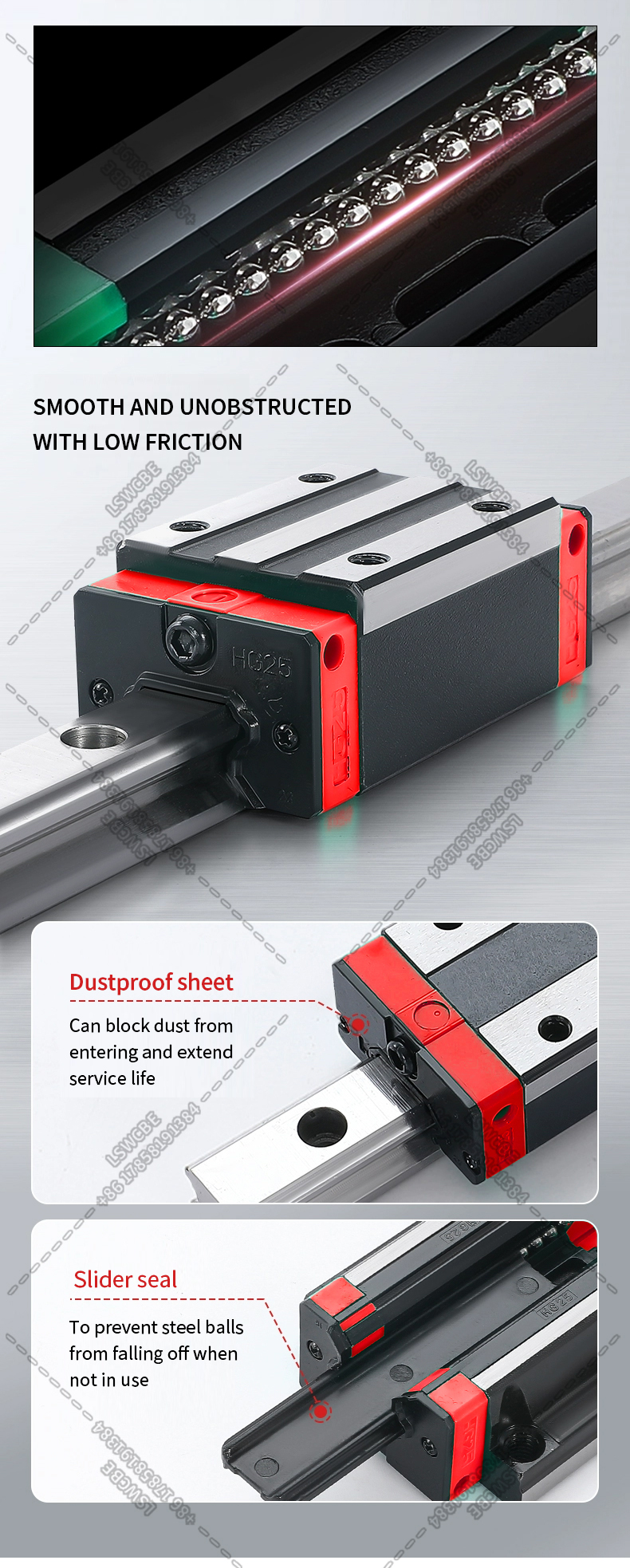 Linear Guide Rail Slider Square Block Bearings: Hgh30ca, Hgw30cc ...