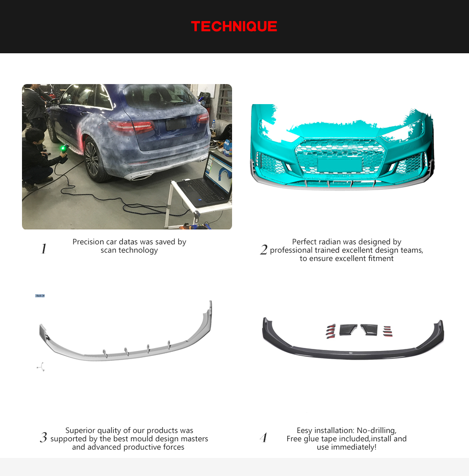 RS4 Dry Carbon Fiber Front Lip with Winglets for Audi RS4 B9 Avant 2019