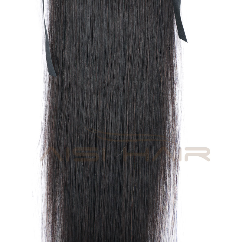 Aisi Hair 16 Inch Brazilian  Human Hair Ponytail Human Hair Ribbon Straight Ponytail Extensions for Black Women