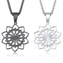 Yiwu Aceon Stainless Steel Fashion Flower Shape Hollow Heart Edge Women's OM Jewelry Yoga Lotus Pendant
