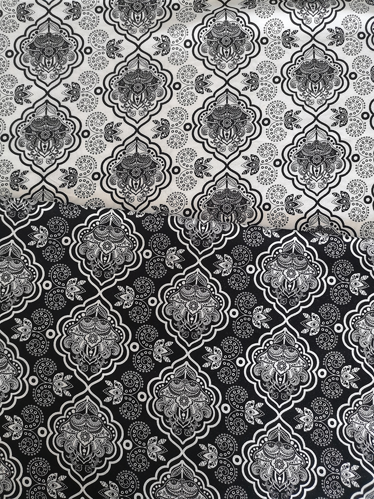 Tissu d&#39;impression Rayon Challis 32S noir et blanc